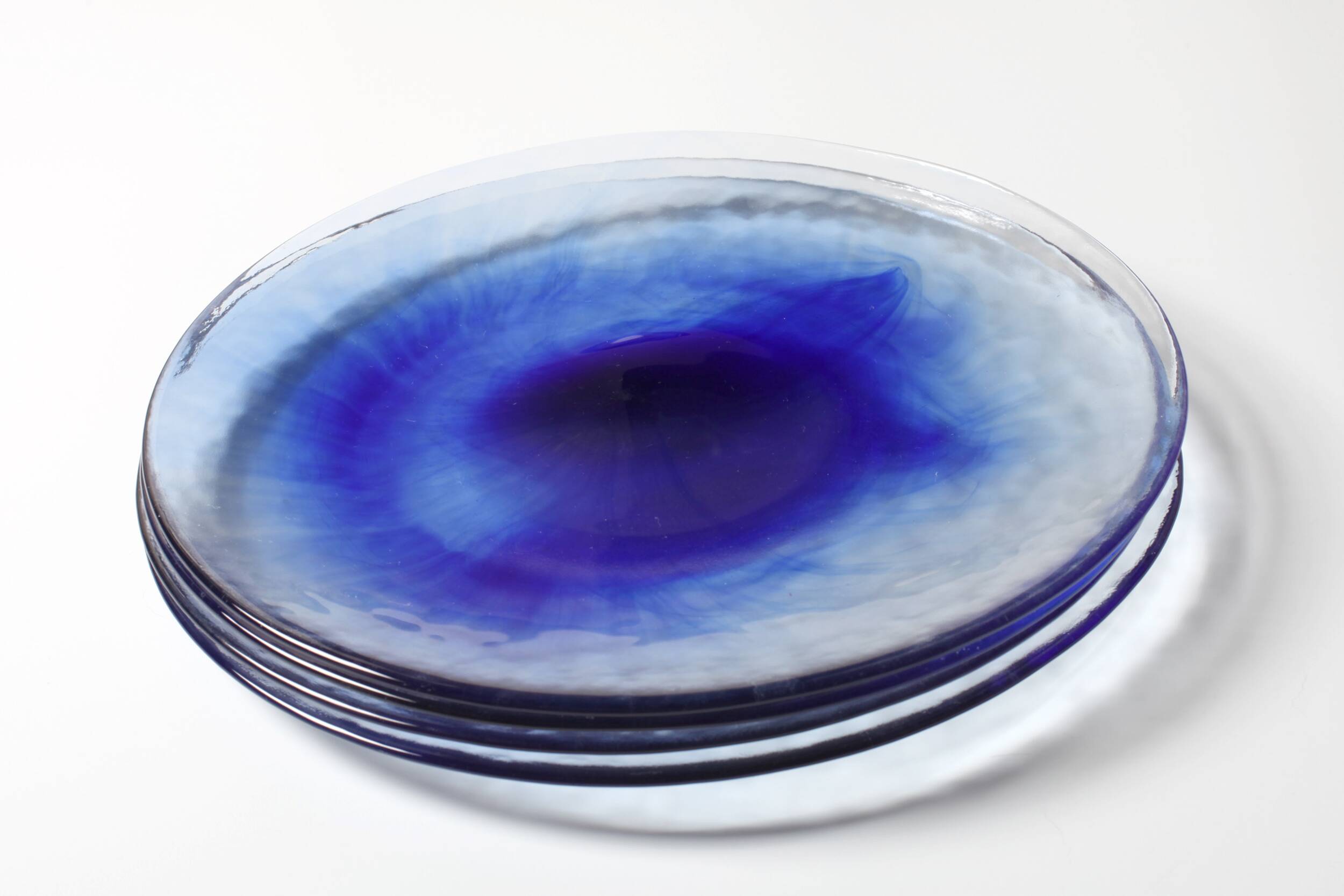 4 assiettes en verre tourbillon Bormioli Rocco, Italie années 50