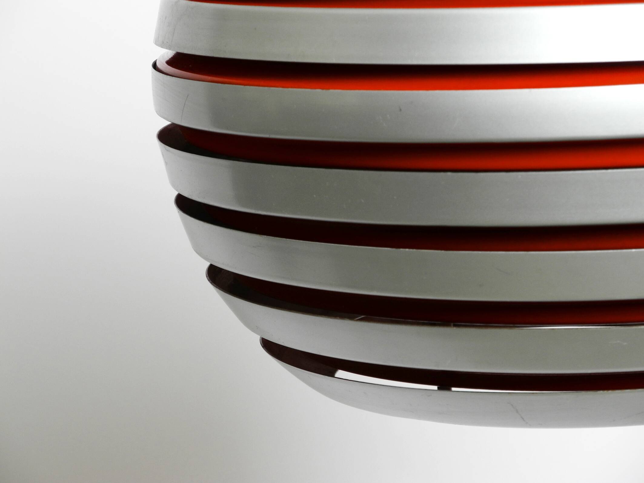 1960s spherical Space Age ceiling lamp with slats made of heavy metal