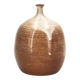 Ovoid vase with a small neck in brown beige ceramic and white drips.