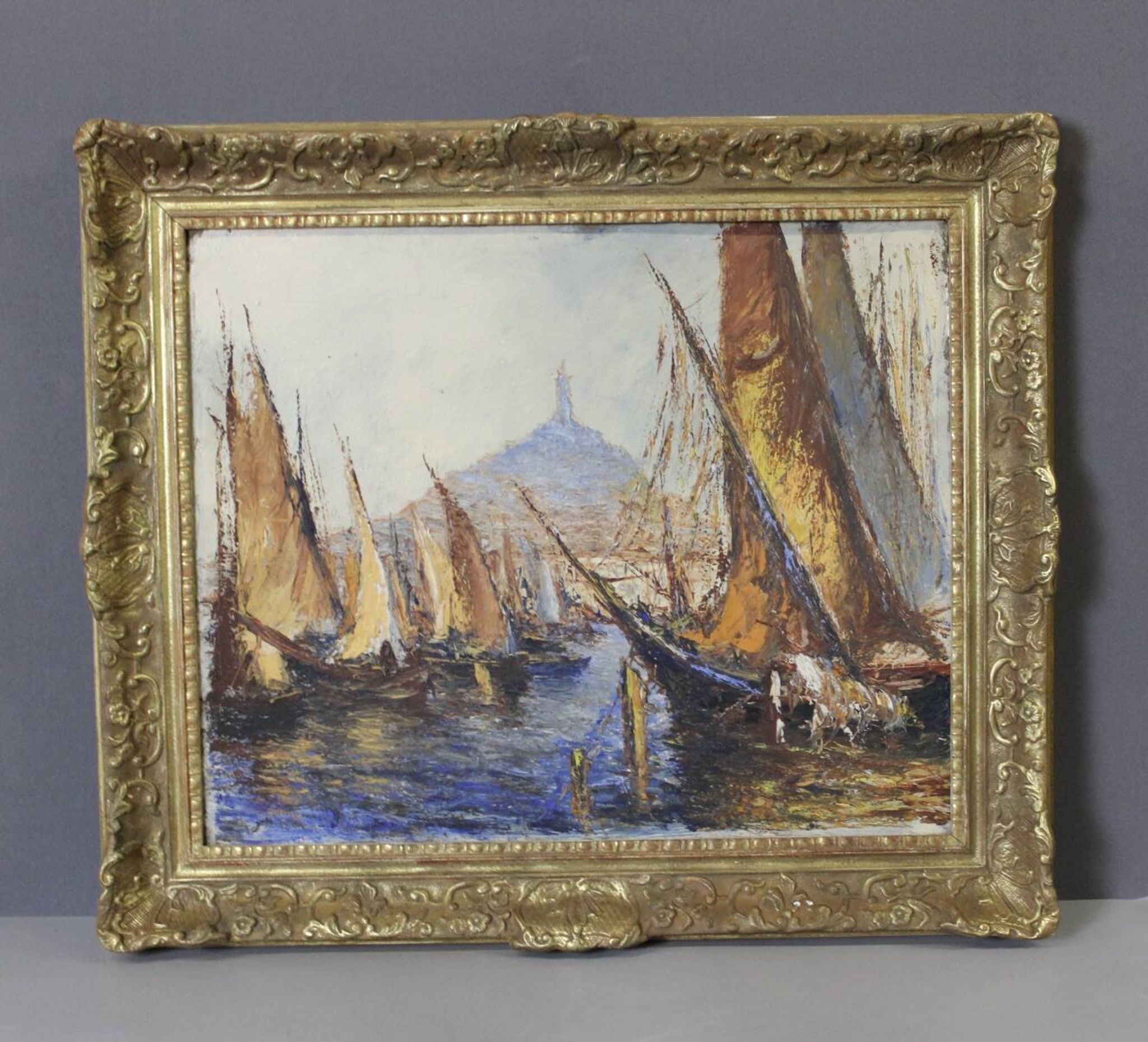 Huile sur panneau "le port de Marseille" vers 1950