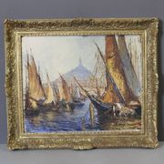 Huile sur panneau "le port de Marseille" vers 1950