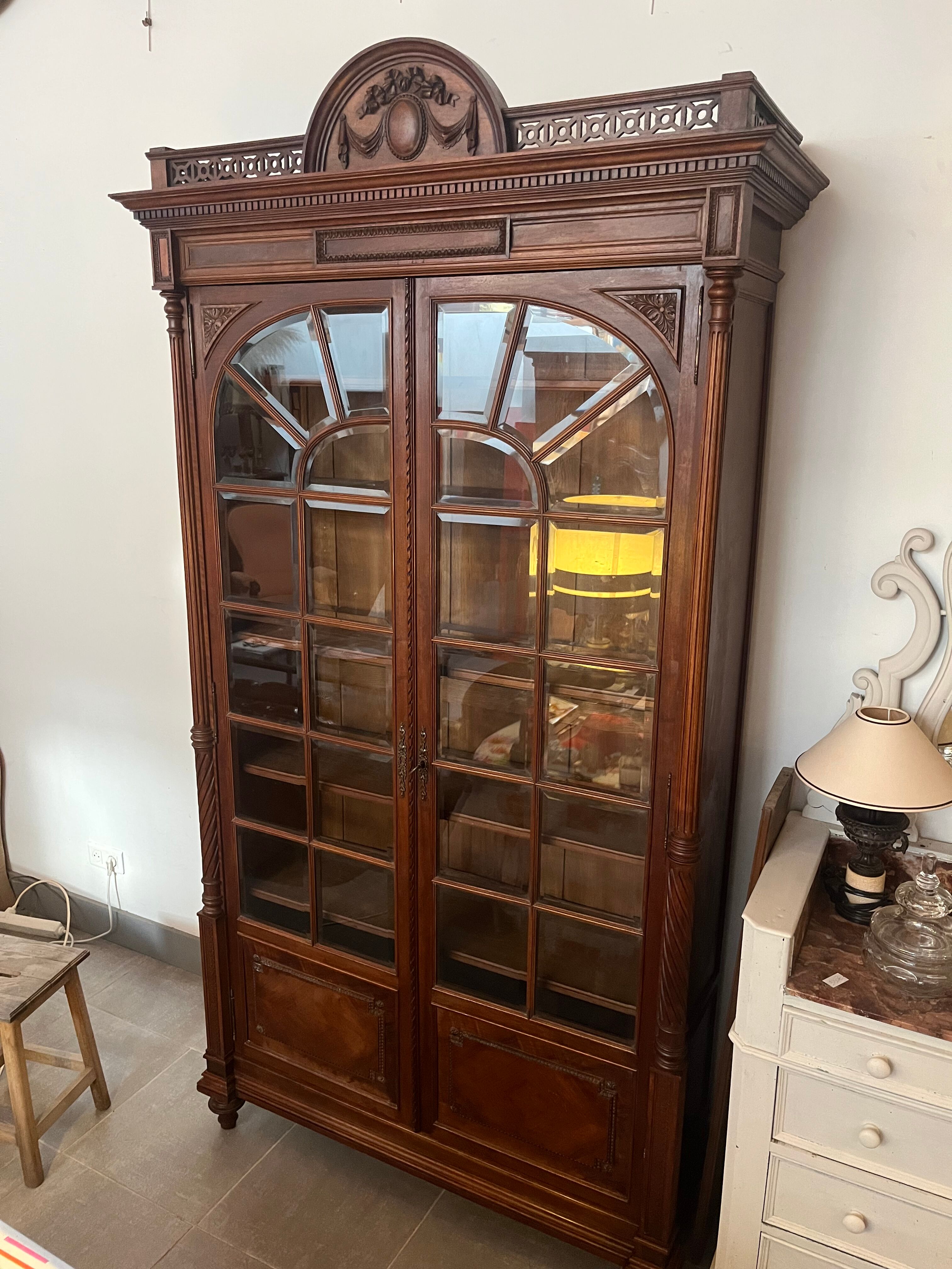 Louis XVI style beveled glass bookcase