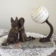 French Art Deco Table Lamp – Kneeling Girl with Dog & Clichy Glass Shade