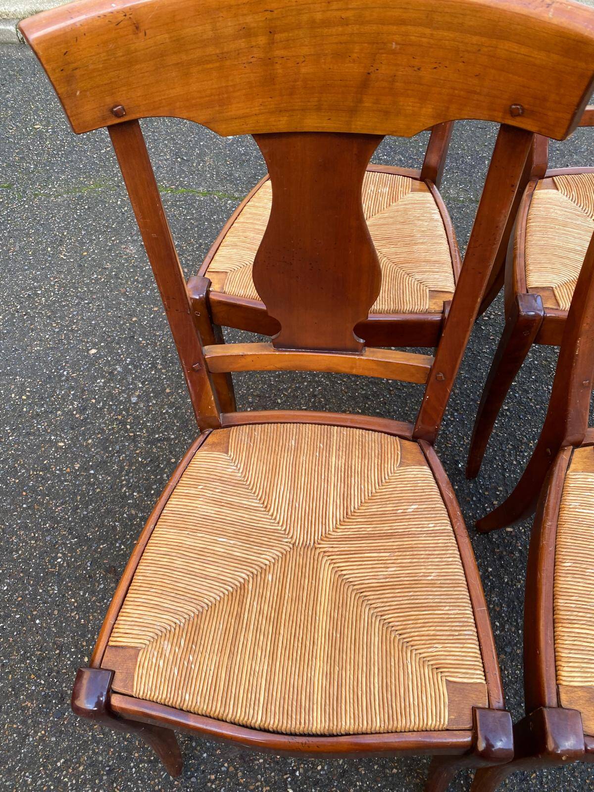 4 Landais chairs with solid oak cross frames, straw seats.