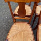 4 Landais chairs with solid oak cross frames, straw seats.