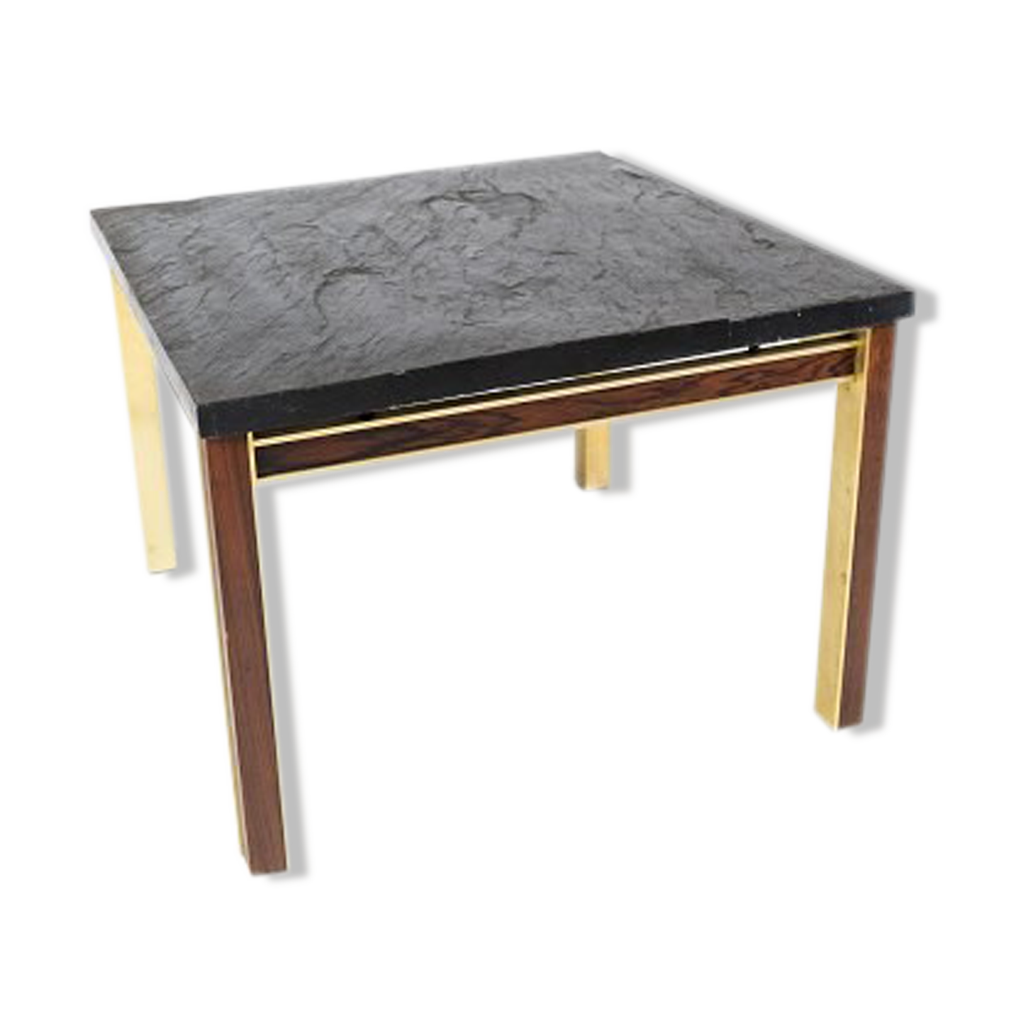 Coffee table with slate plate, frame of gilded metal and rosewood by Bendixen Design from the 1970s.