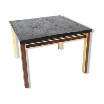 Coffee table with slate plate, frame of gilded metal and rosewood by Bendixen Design from the 1970s.