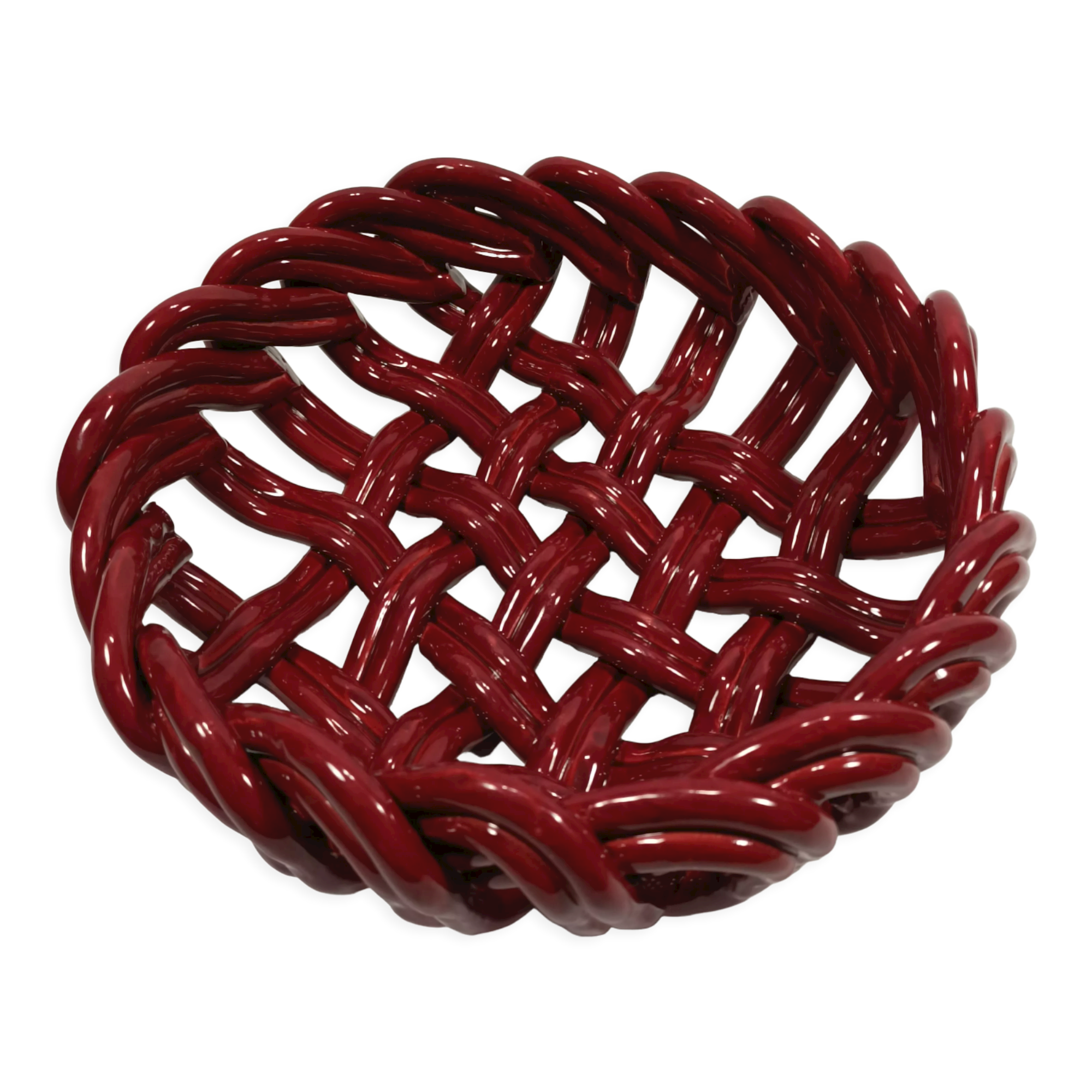 Vallauris woven fruit cup like ochre red basket