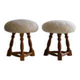 Modern Danish, a pair of tripod stools, seats reupholstered in lambswool, 1950s.
