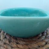 Art deco bowl signed Keramos in turquoise cracked ceramic