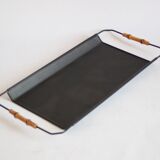 Perforated metal serving tray with bamboo handles, 1950s.