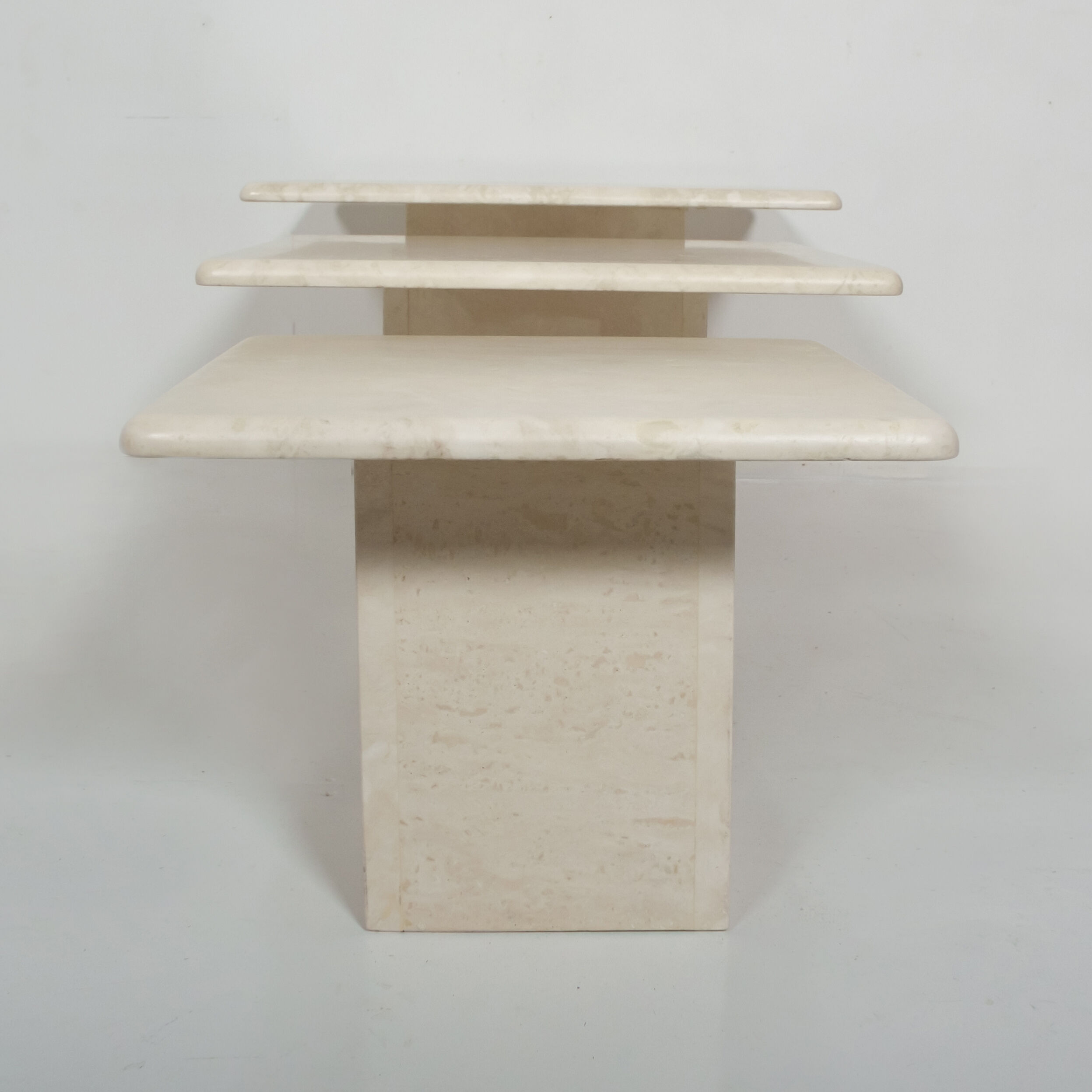Set of 3 vintage travertine coffee tables, italy, 1970