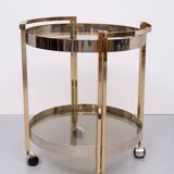 Hollywood Regency round Brass and Nickel Serving trolley 1970s