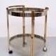 Hollywood Regency round Brass and Nickel Serving trolley 1970s