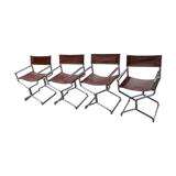 Lot de fauteuils avec accoudoirs en cuir et metal