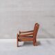 Pair of Oak Brutalist Leather Mid-Century Armchairs
