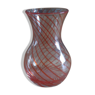 Vintage glass vase red border