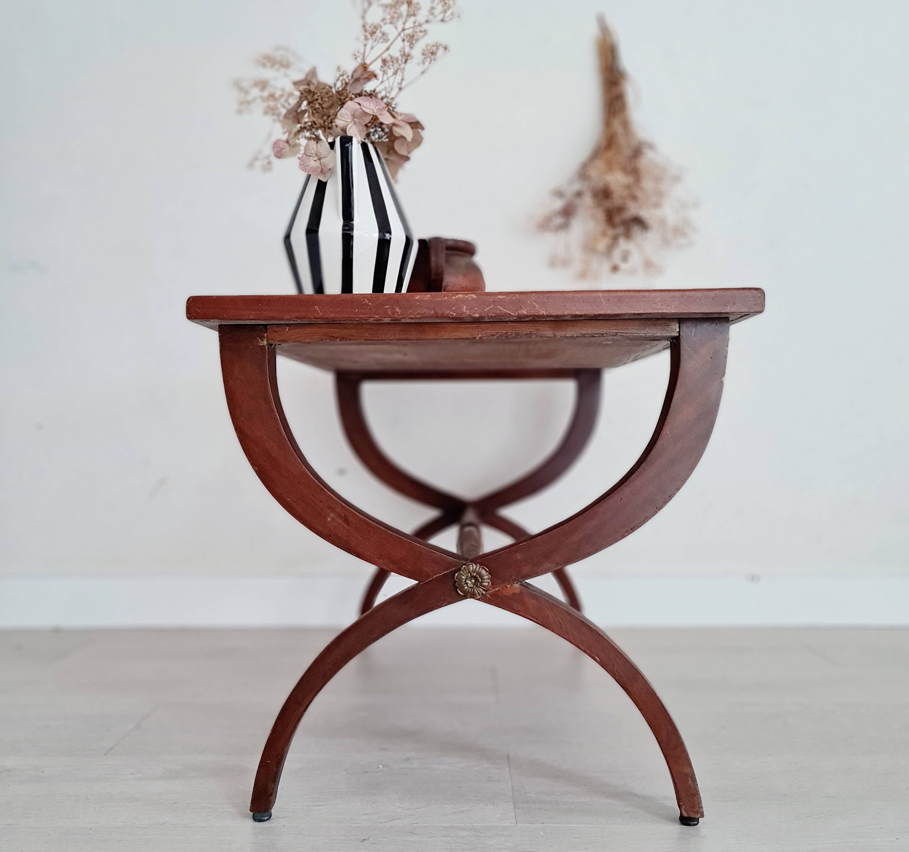 Old wooden coffee table - crossed base