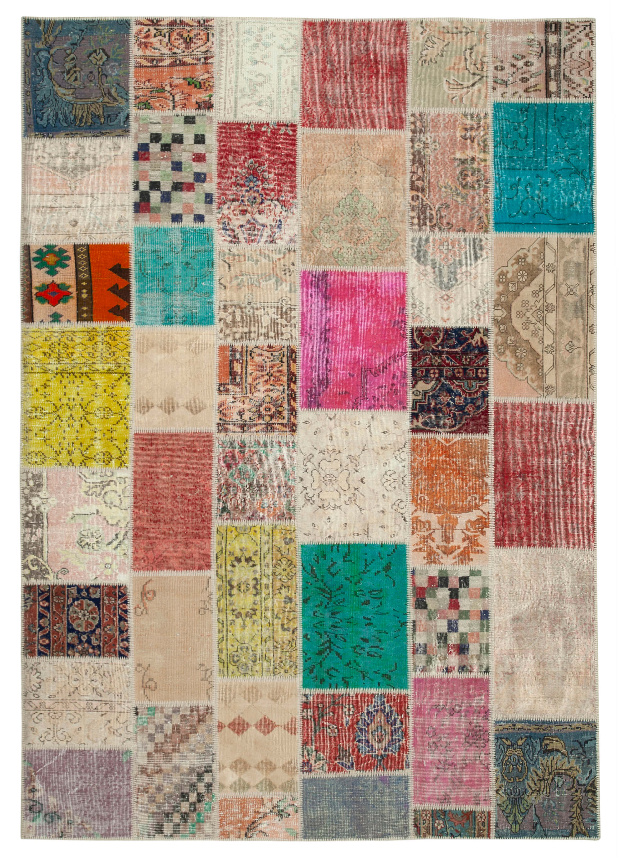 Hand-knotted anatolian contemporary 208 cm x 296 cm multicolor patchwork carpet