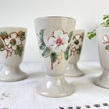 5 Mazagrans en grès vintage motif Fleuri Made in Corée 1980