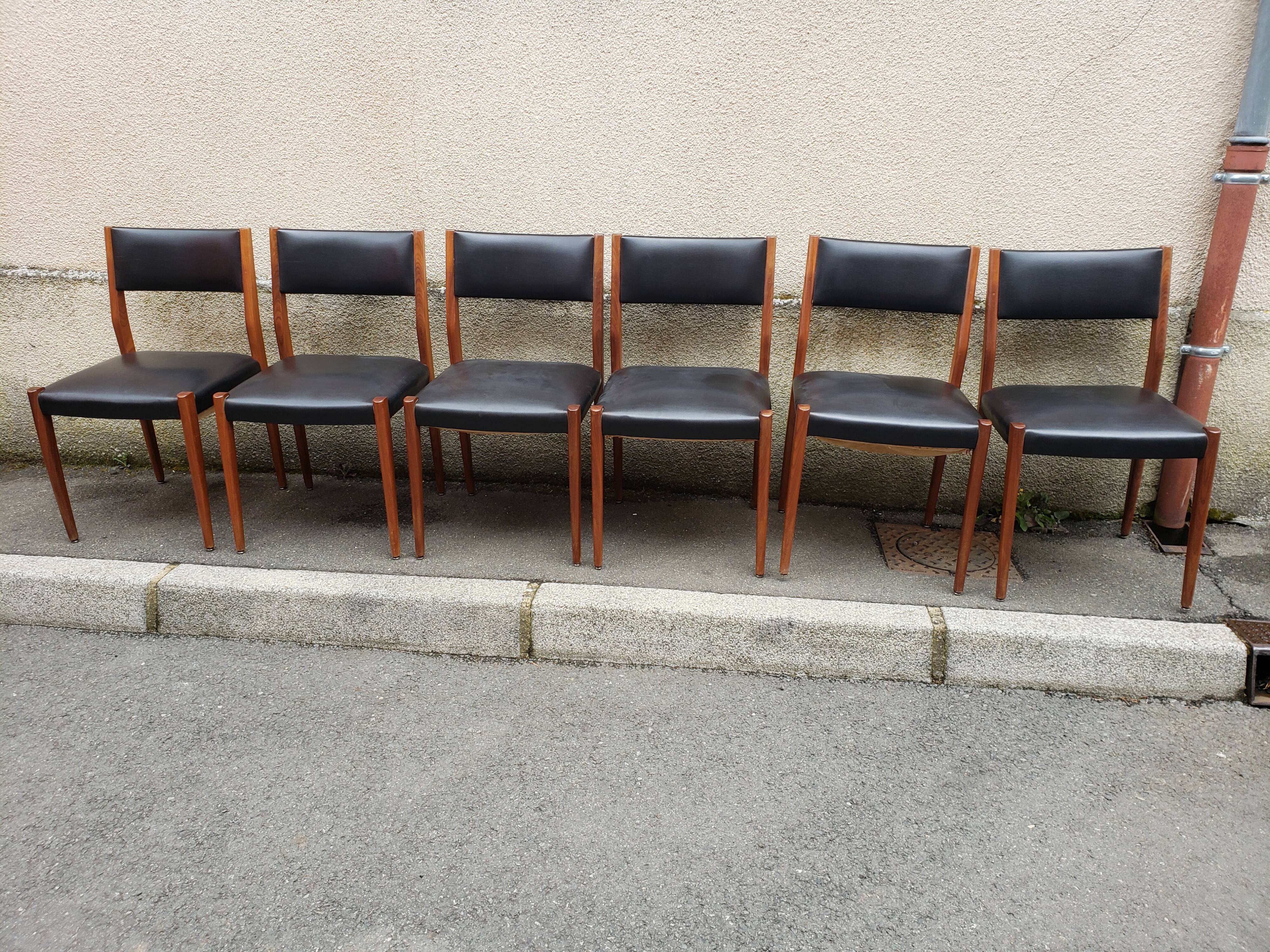 6 scandinavian black and beech chairs