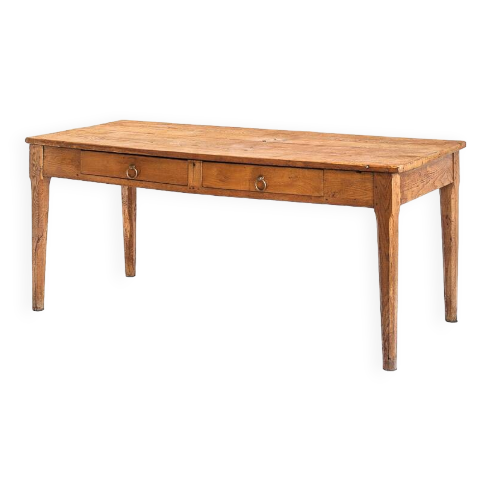 Farmhouse table with two large drawers. Oak wood. France, 1940s-50s