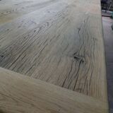 Industrial table solid oak tray and cast-iron footing