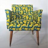 Rare cubic cocktail armchair of the years 50/redone