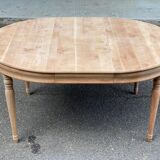 Table à manger art déco ronde ovale extensible rénovée en bois massif