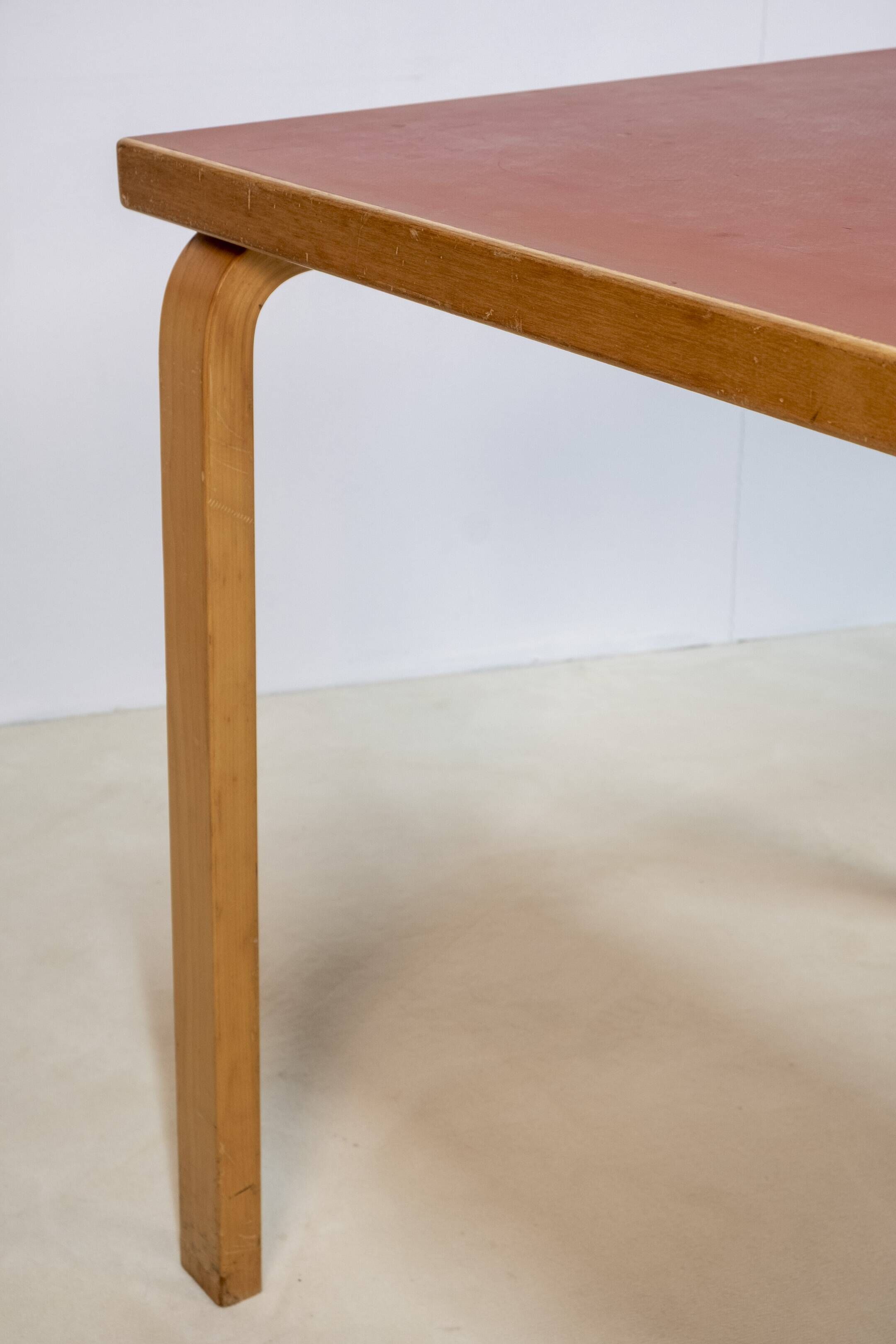 Alvar Aalto Model 81C Square Dining Table in Red Linoleum, Artek, 1970s