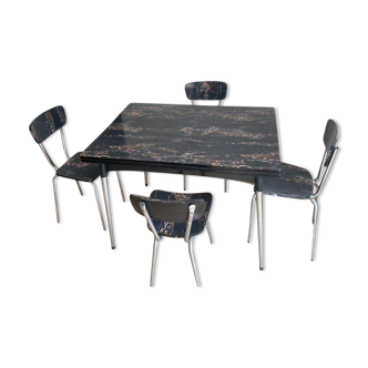 Table extensible avec 4 chaises formica marbré