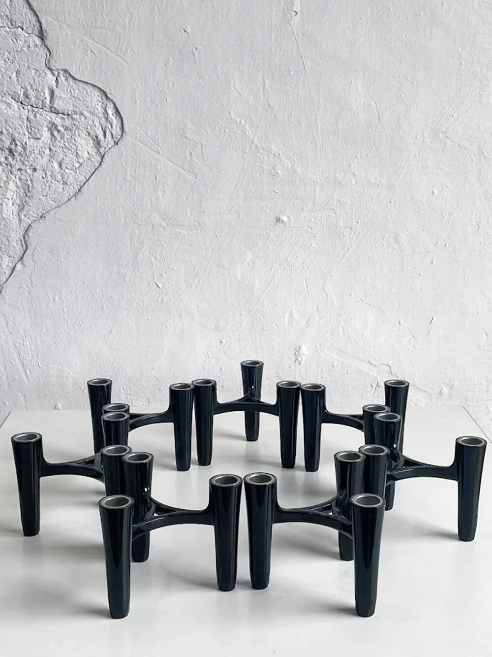Set of 7 black candle holders designed by Koziol Hommage 2005 Germany