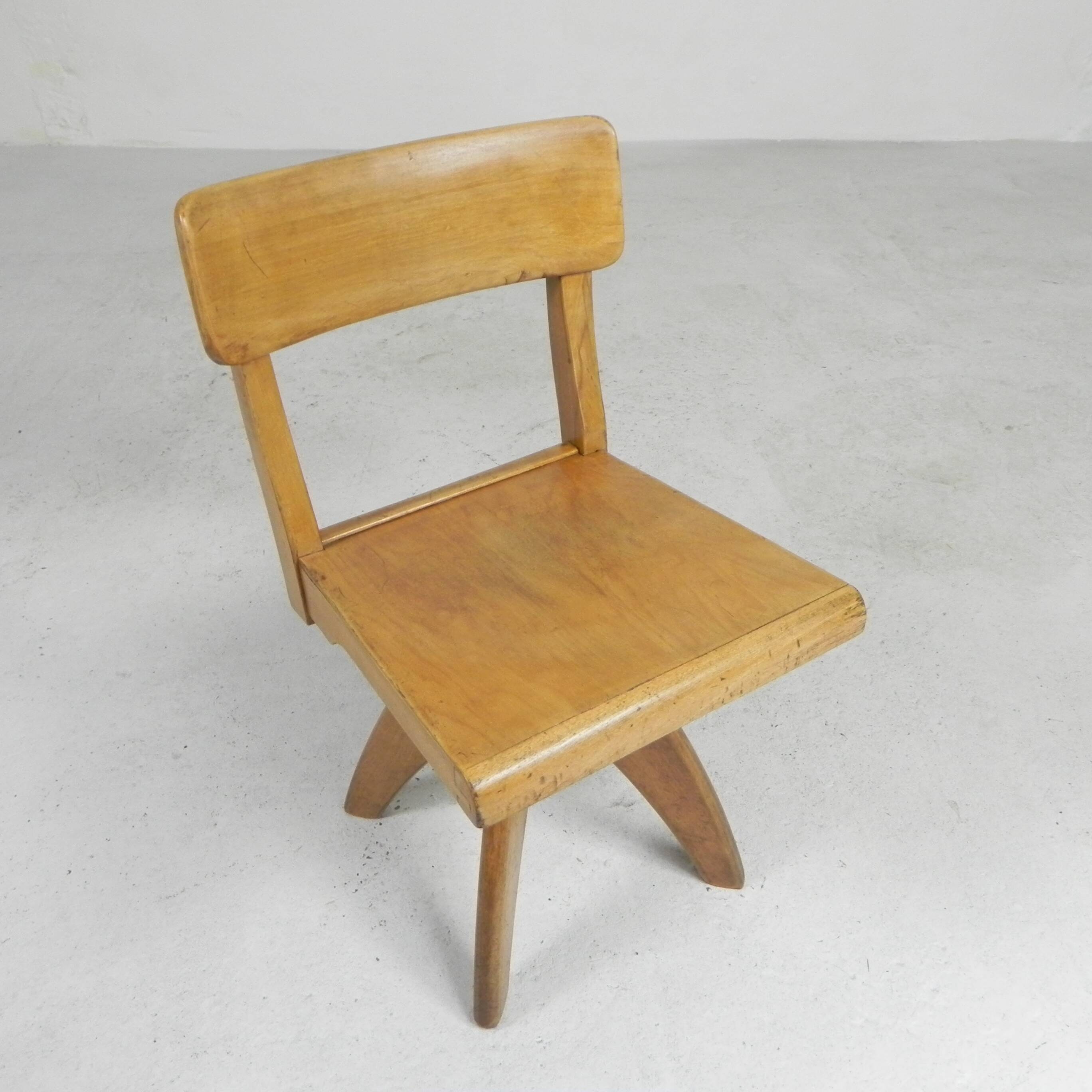 Wooden high chair, swivel chair, school chair, 1950s