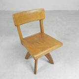 Wooden high chair, swivel chair, school chair, 1950s