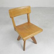Wooden high chair, swivel chair, school chair, 1950s