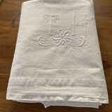 Linen/cotton embroidered sheet.  Monogram TH