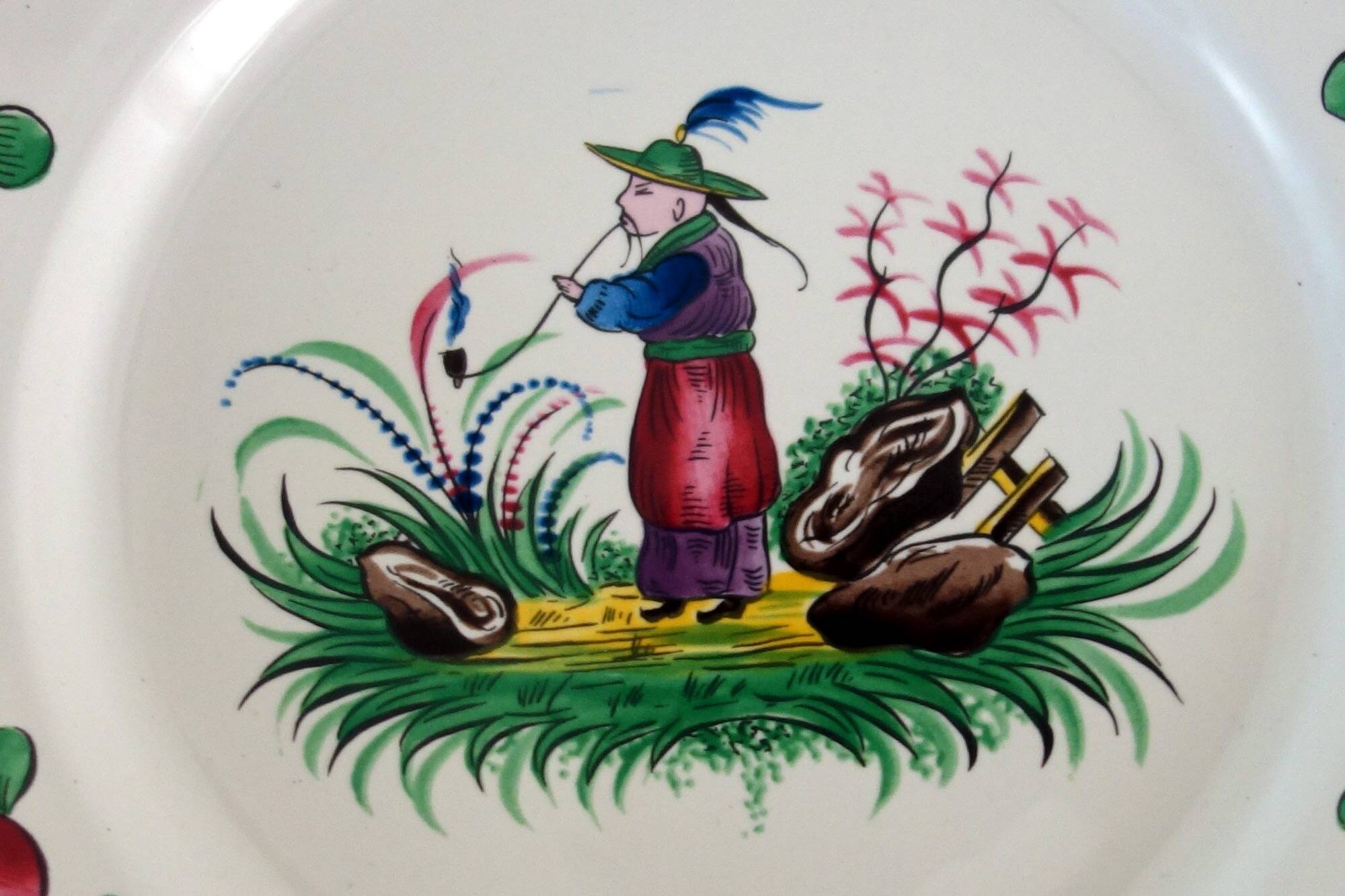 6 Saint Clément Luneville dessert plates with Chinese decoration