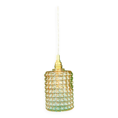 Suspension globe vintage en verre ambré bullé