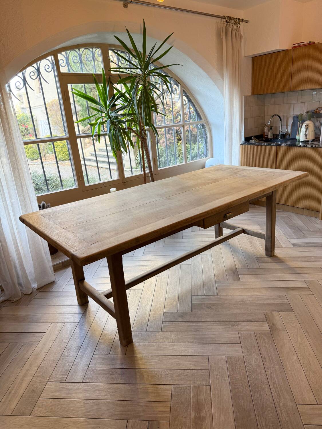 Solid wood farmhouse table with 2 extensions