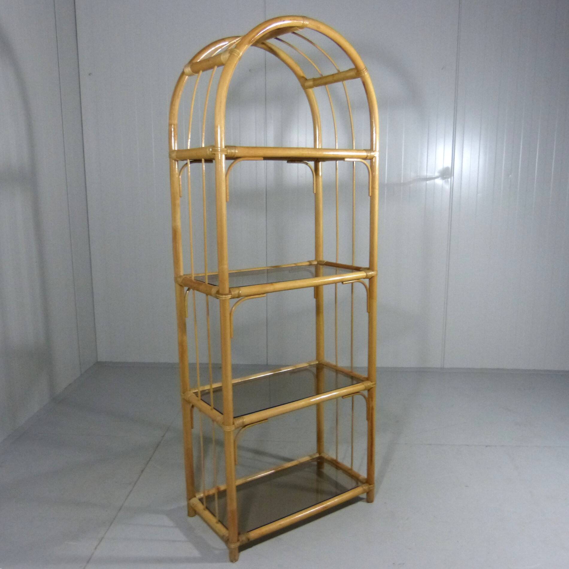 Rattan & smoked glass display rack 1970’s