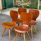 4 vintage Scandinavian dining chairs in curved walnut.