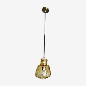 Suspension vintage 70 globe verre jaune