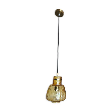 Vintage 70s yellow glass globe pendant light