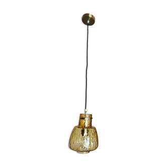 Suspension vintage 70 globe verre jaune