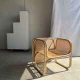 Amsterdam rattan armchair with U-shaped armrest, squared canework