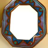 Octagonal mirror in glazed ceramic by Dequeker, 1970s