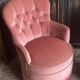 Pair of small vintage upholstered toadstool armchairs in old rose velvet – 1960s