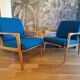 Pair of blue jersey Scandinavian armchairs