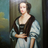 Elegant grand portrait medallion oil on curved Venetian wood vintage