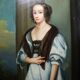 Elegant grand portrait medallion oil on curved Venetian wood vintage